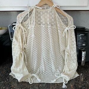 See By Chloe Crochet Boho Top Cloud Dancer Small Bows Coquette Beach Coverup